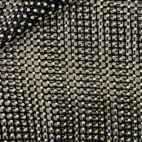 Free People Crystal Mesh Long Sleeve Black Top Shinny - Picture 4 of 9